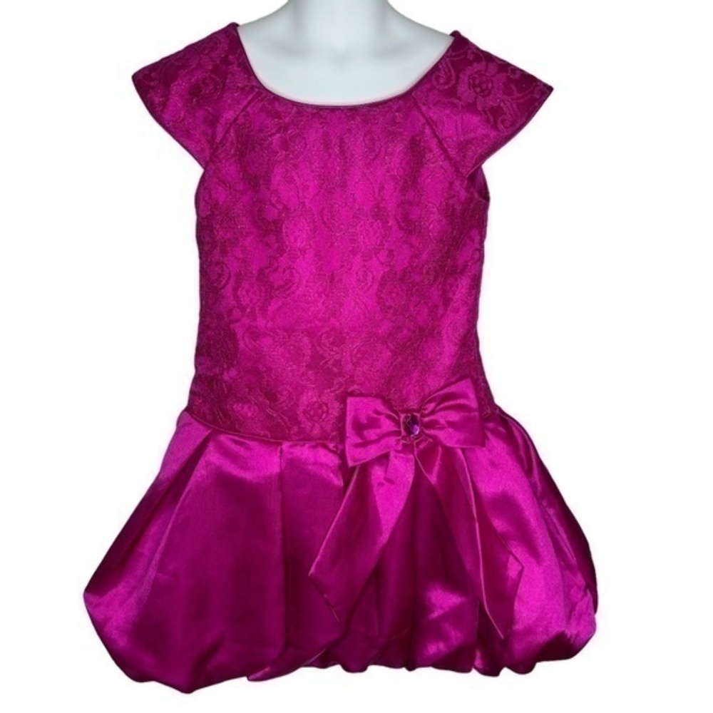 Jona Michelle Dark Pink Dress Girls Size 7 Cap Sleeve Glitter Lace Overlay